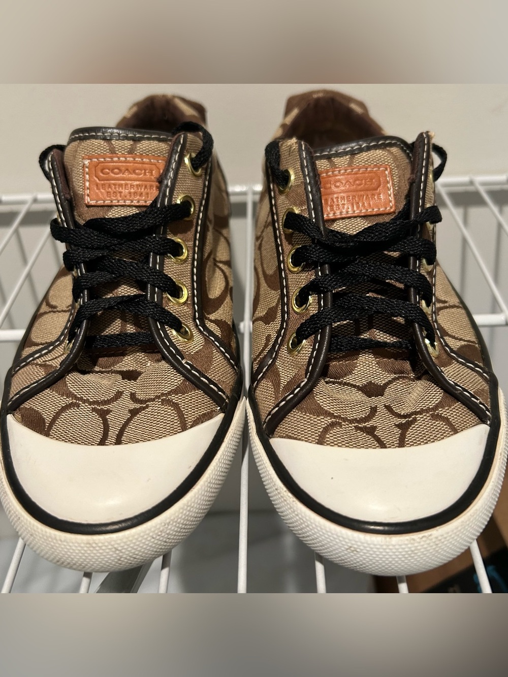Coach Barrette Tan Brown Signature Canvas Sneakers Women’s 6B